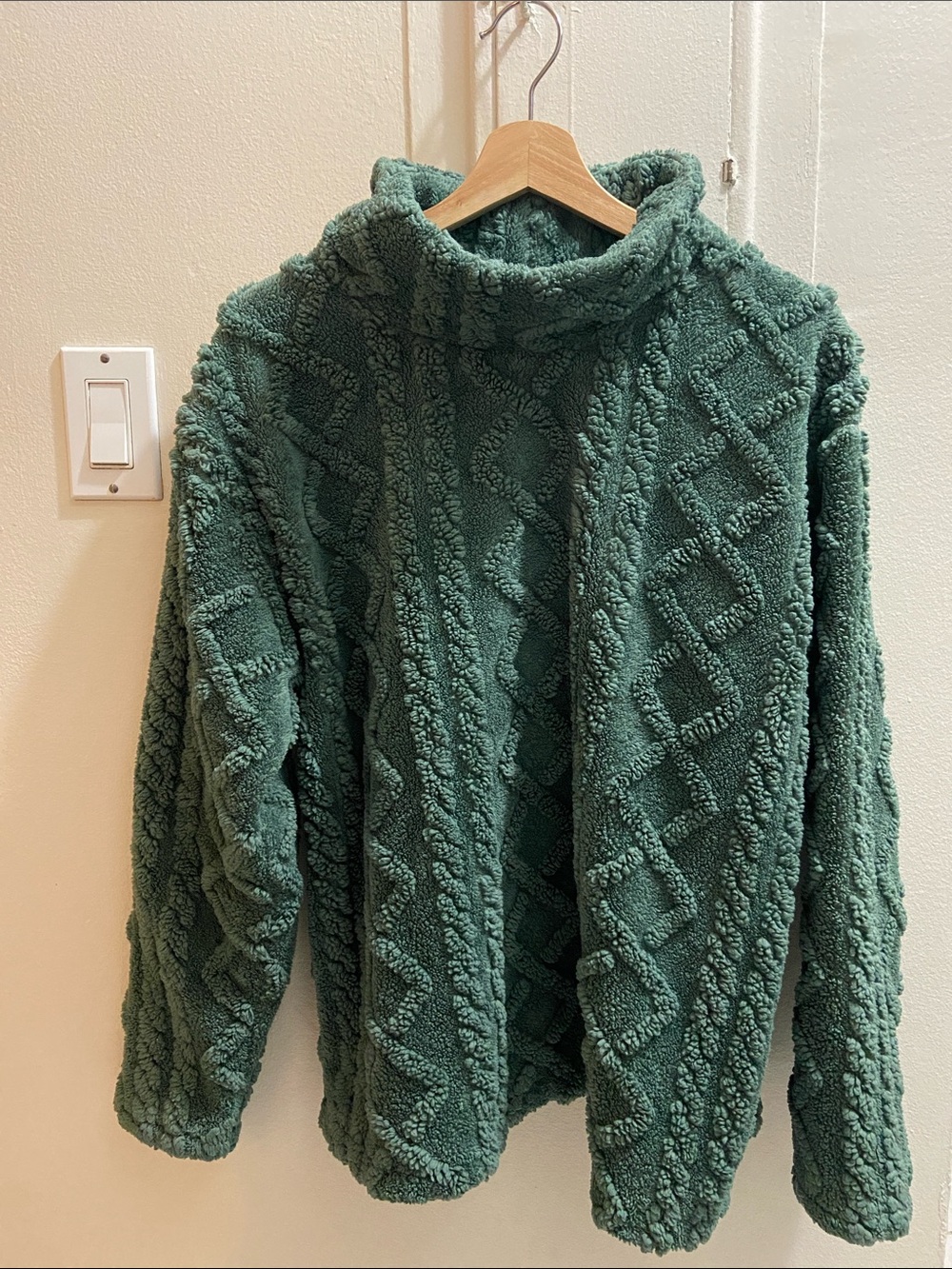 Eddie Bauer Teal Cable-Texture Sherpa Turtleneck Sweater
